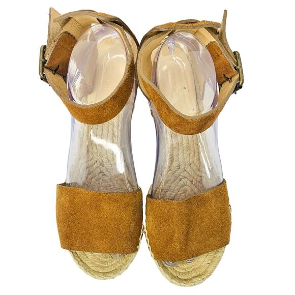 J Crew Brown Suede Corsica Espadrille Wedge Sandals Size 9 - 3.75" Heel Dark Tan - Picture 6 of 9
